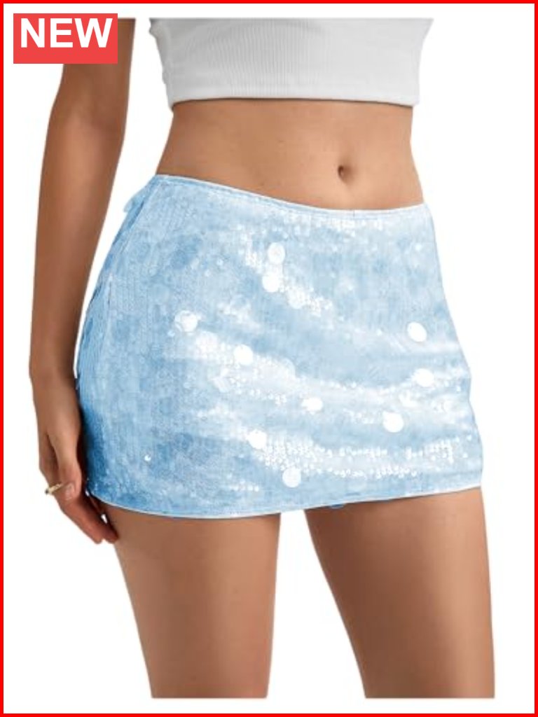 Sparkly Sequin Mini Skirt With Shorts Underneath Y2k Low Rise Rave